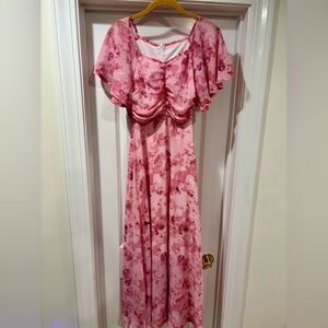Pink Floral Maxi Dress with Elegant Details